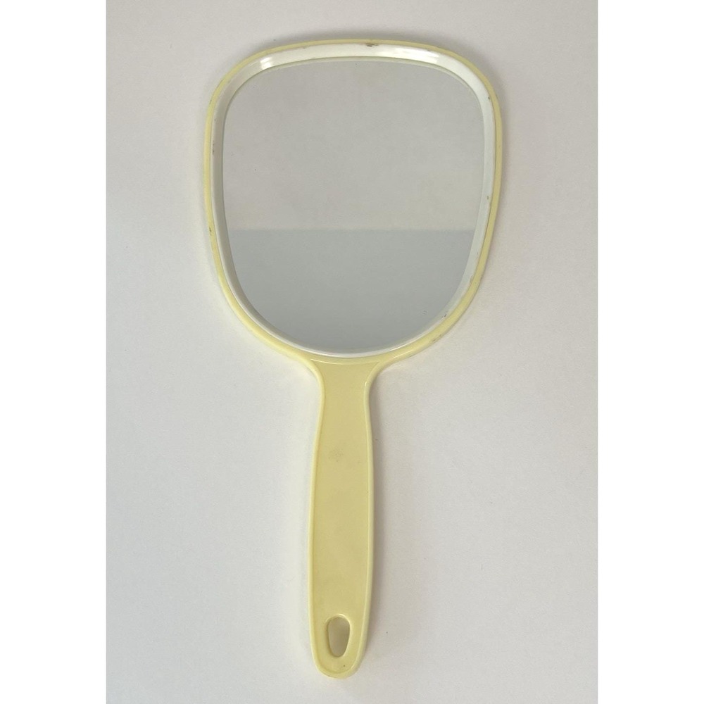 Vintage Handheld Makeup Mirror Vanity Hand Mirror‎ Yellow 70's